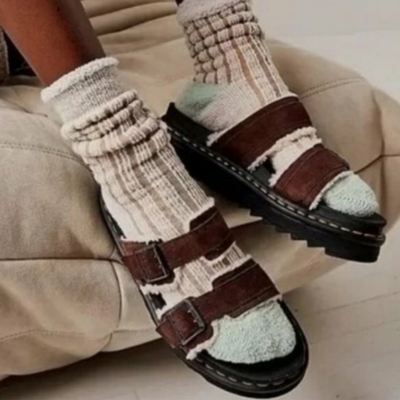 Dr. Martens Myles Suede Fur- Lined Buckle Slide Sandals - Picture 8 of 8